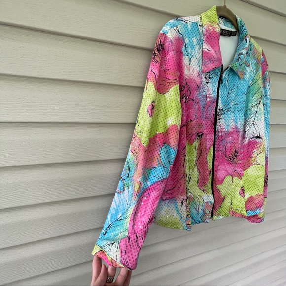 Picadilly Fashions Neon Multicolor Floral Sequin Jacket Size L - Picture 5 of 9